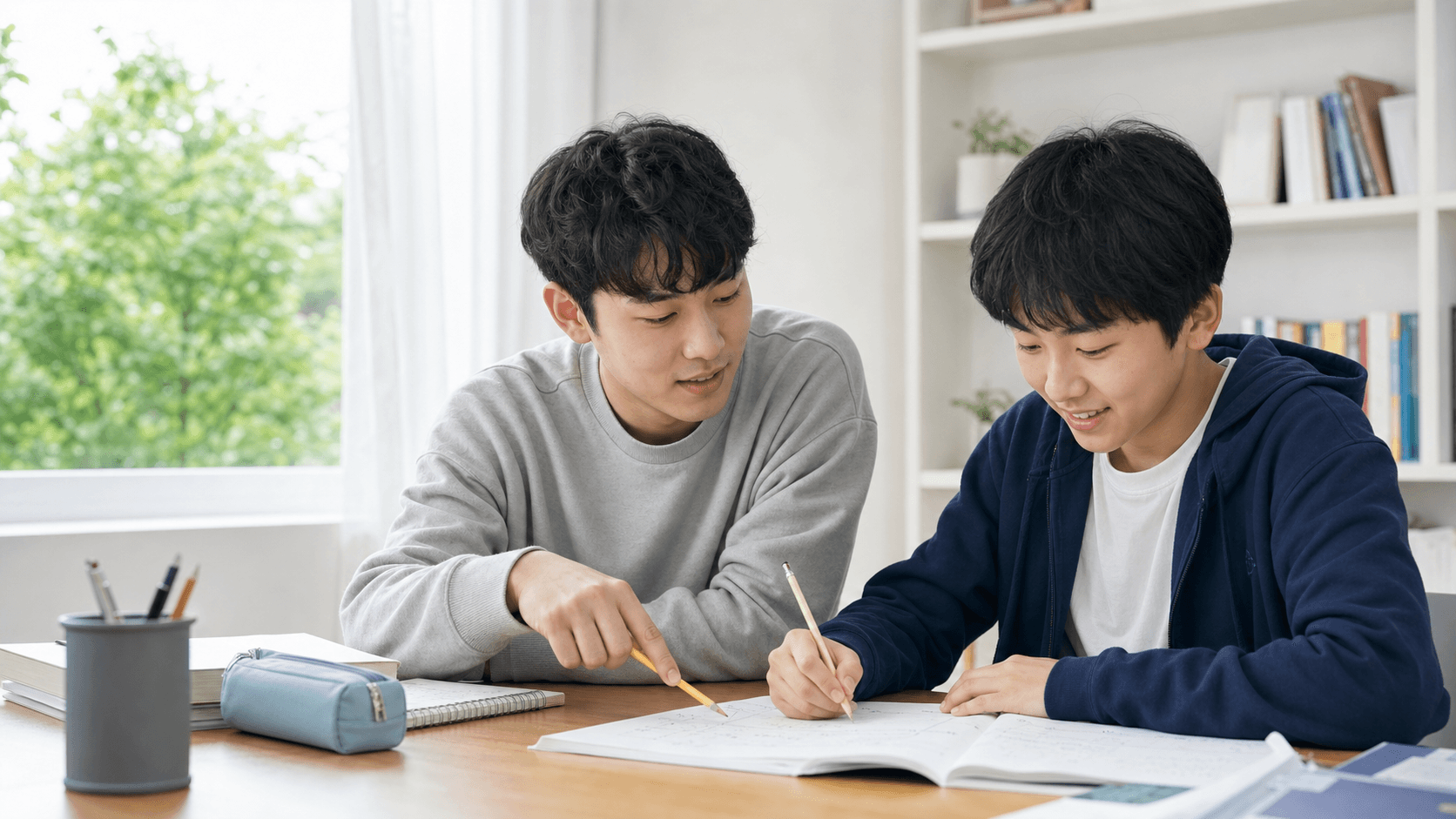 KAIST 선생님과 학생이 함께 수학 문제를 풀고 있는 모습